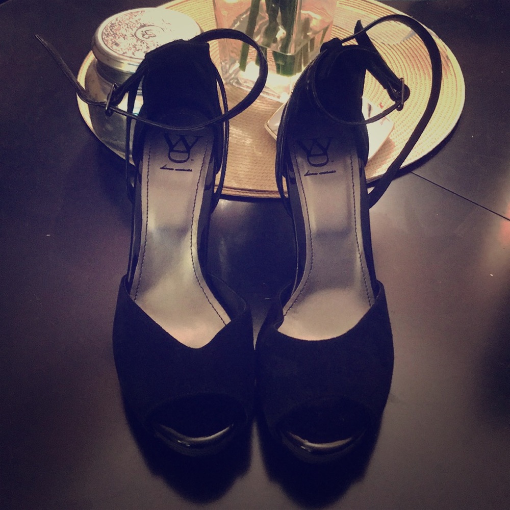 Black Suede (never worn) open toe pumps
